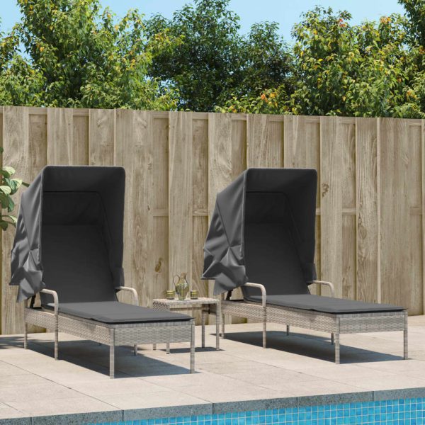 Lettini Prendisole 2 Pz Con Baldacchino E Tavolino Polyrattan