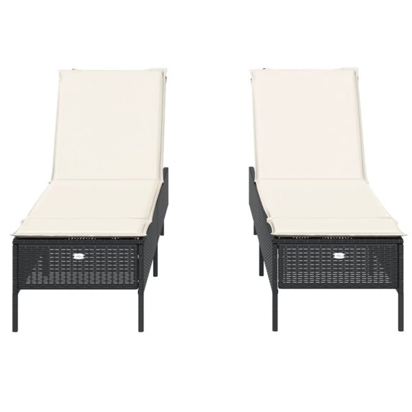 Lettini Prendisole Con Cuscini 2 Pz Neri In Polyrattan - Image 5