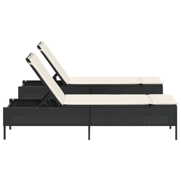 Lettini Prendisole Con Cuscini 2 Pz Neri In Polyrattan - Image 6