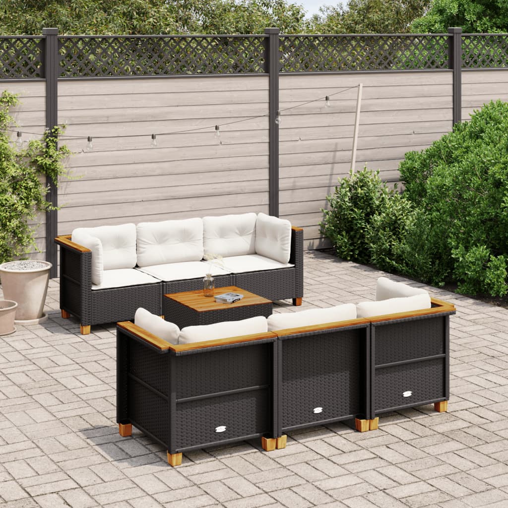 Set Divani Da Giardino Con Cuscini 7pz Nero Polyrattan