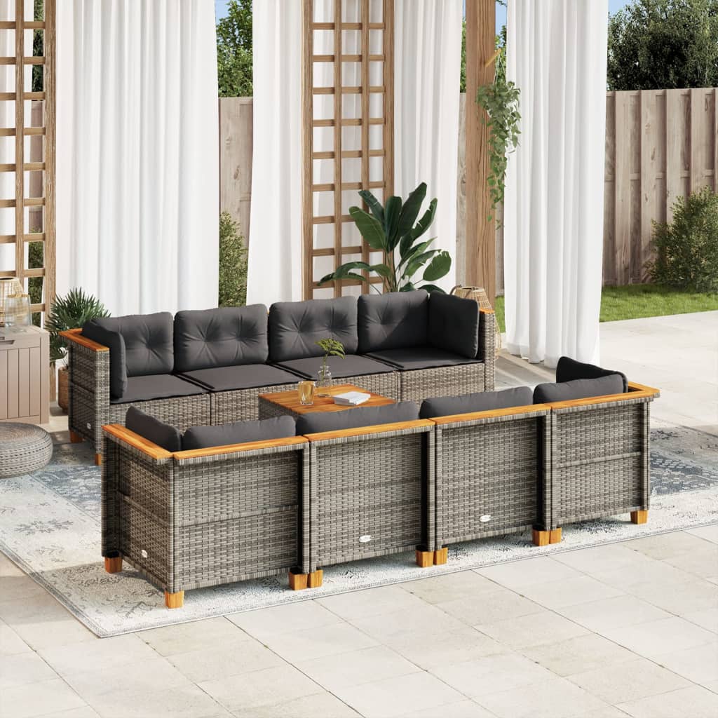 Set Divano Da Giardino 9 Pz Con Cuscini Grigio In Polyrattan