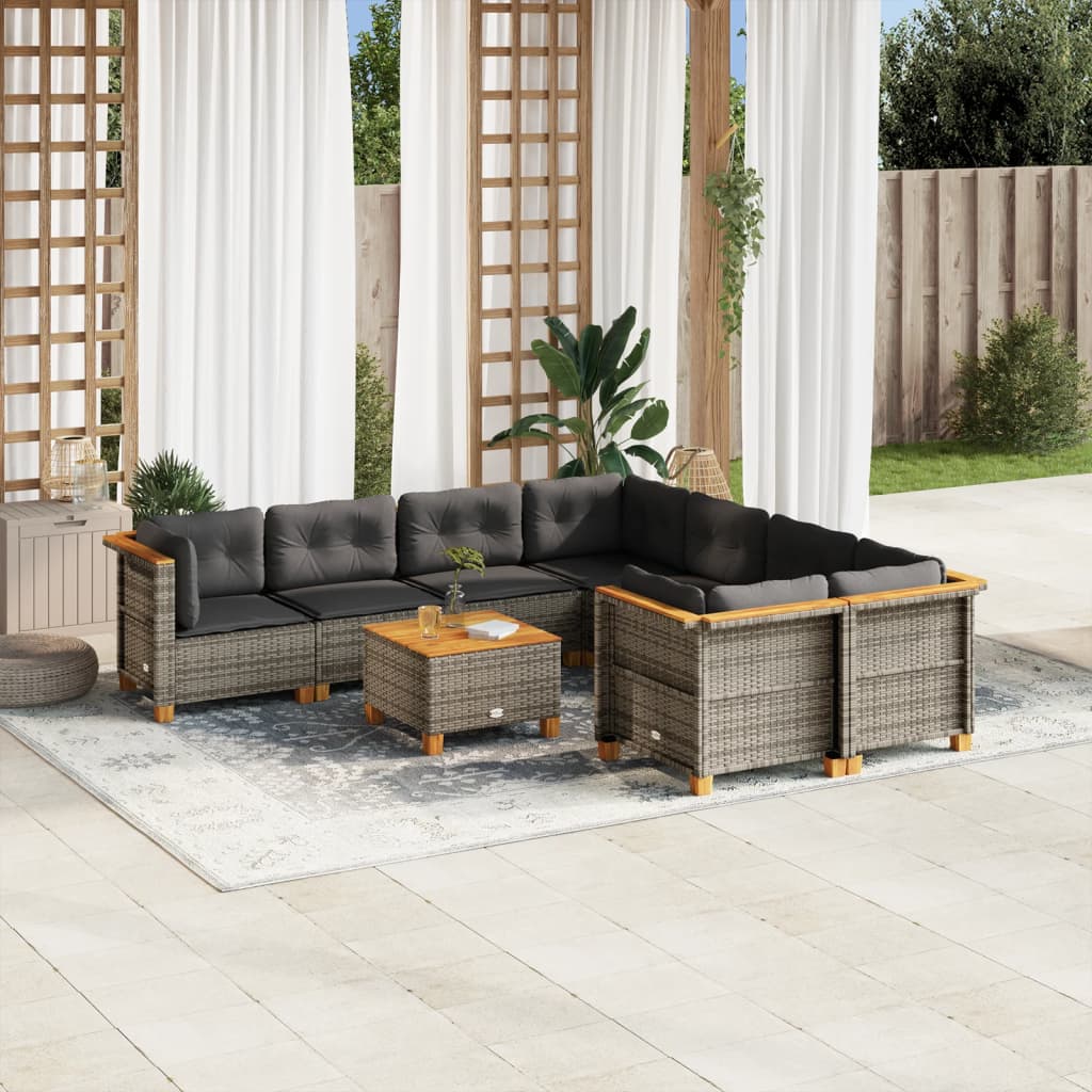 Set Divano Da Giardino 9 Pz Con Cuscini Grigio In Polyrattan