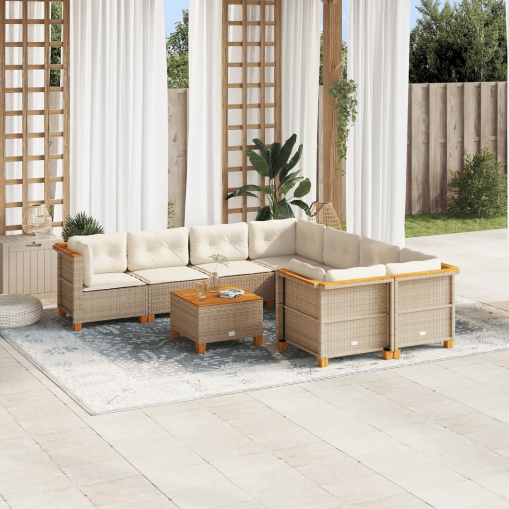 Set Divano Da Giardino 9 Pz Con Cuscini Beige In Polyrattan