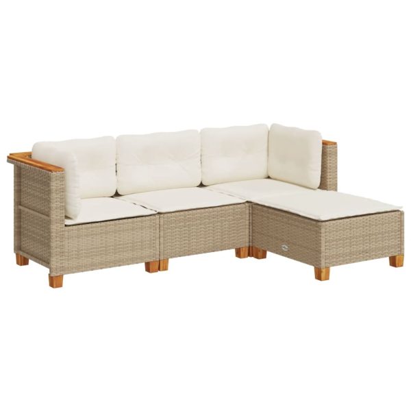 Set Divano Da Giardino 4 Pz Con Cuscini Beige In Polyrattan - Image 2