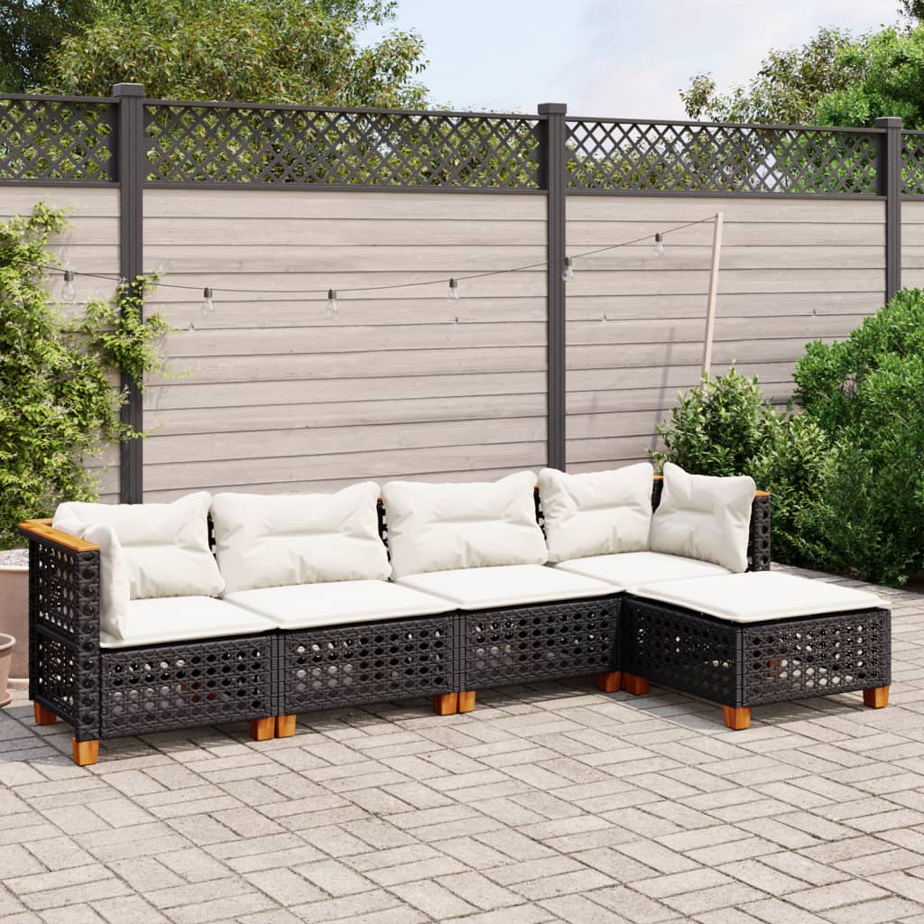 Set Divani Da Giardino 5 Pz Con Cuscini In Polyrattan Nero