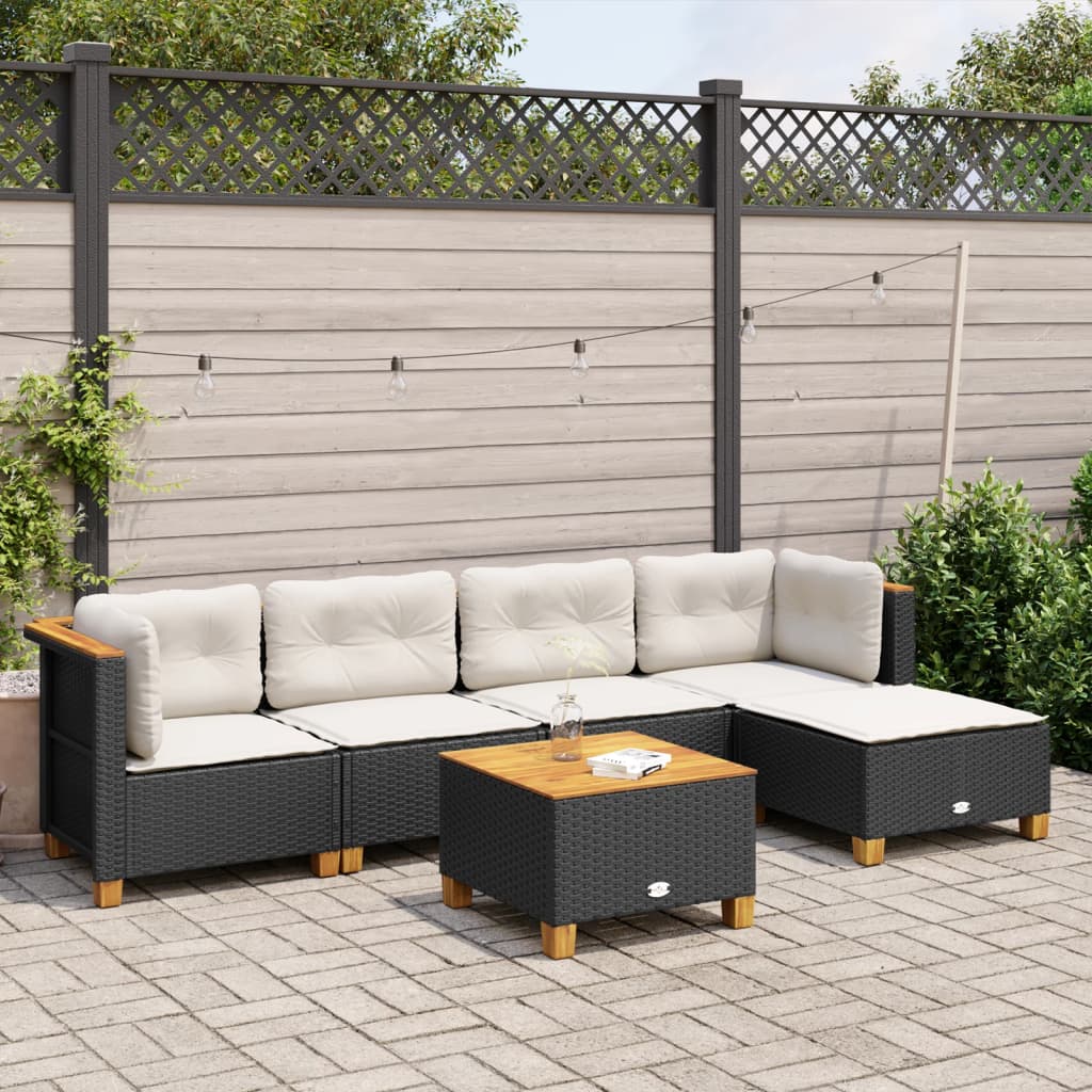Set Divano Da Giardino 6 Pz Con Cuscini Nero In Polyrattan