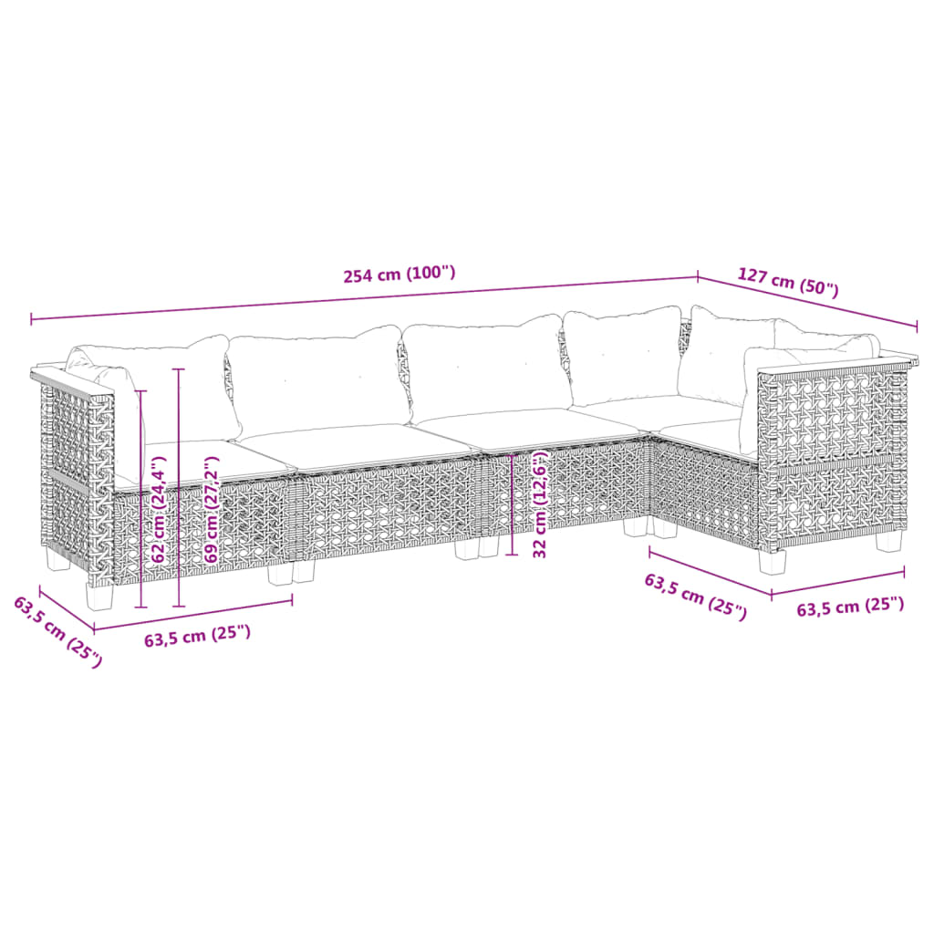 Set Divani Da Giardino 5 Pz Con Cuscini In Polyrattan Nero - Image 6