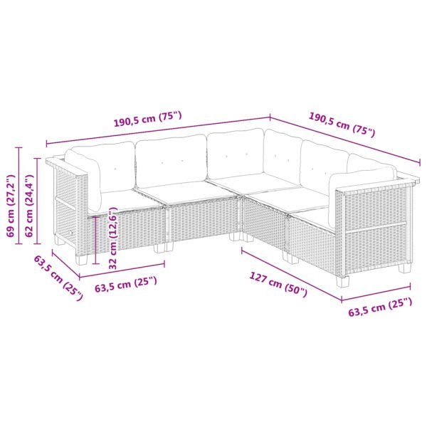 Set Divani Da Giardino 5 Pz Con Cuscini In Polyrattan Nero - Image 6