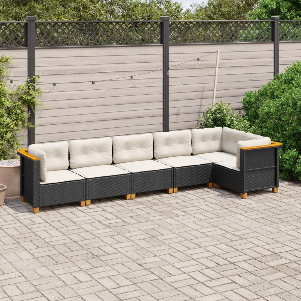 Set Divano Da Giardino 6 Pz Con Cuscini Nero In Polyrattan