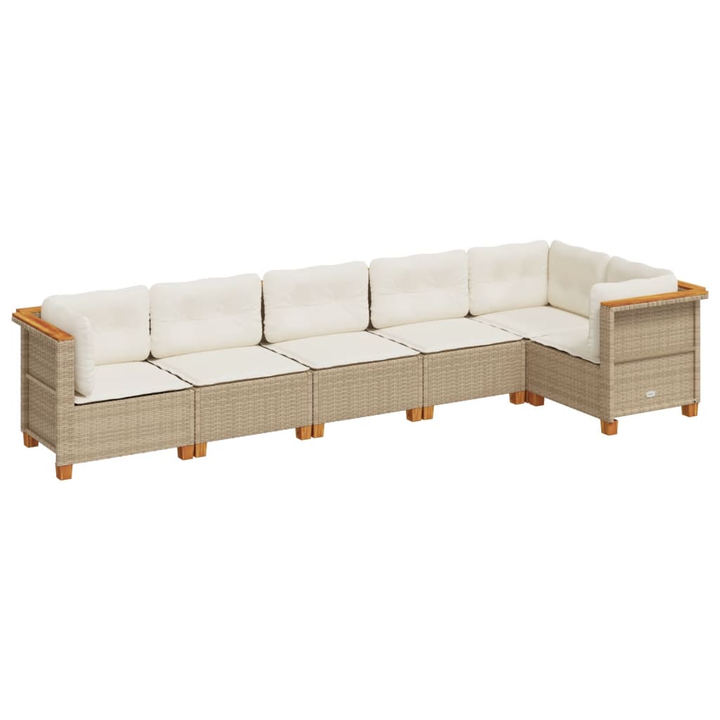 Set Divano Da Giardino 6 Pz Con Cuscini Beige In Polyrattan - Image 2