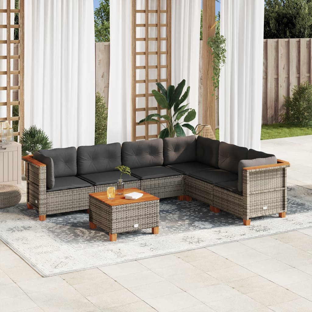 Set Divani Da Giardino 7 Pz Con Cuscini Grigio In Polyrattan