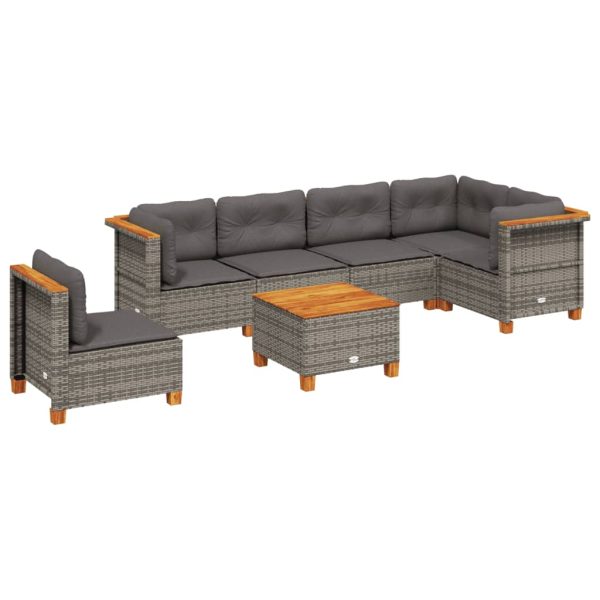 Set Divani Da Giardino 7 Pz Con Cuscini Grigio In Polyrattan - Image 2