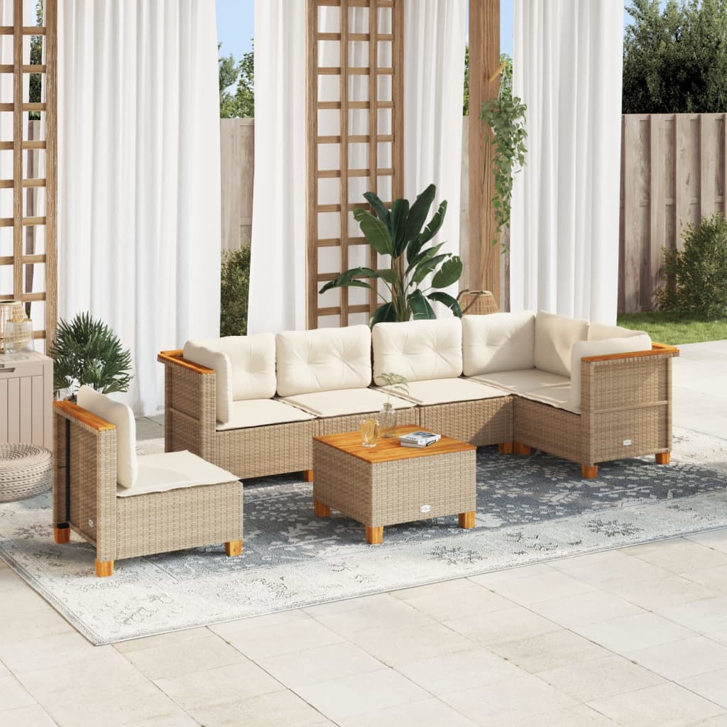 Set Divani Da Giardino 7 Pz Con Cuscini Beige In Polyrattan