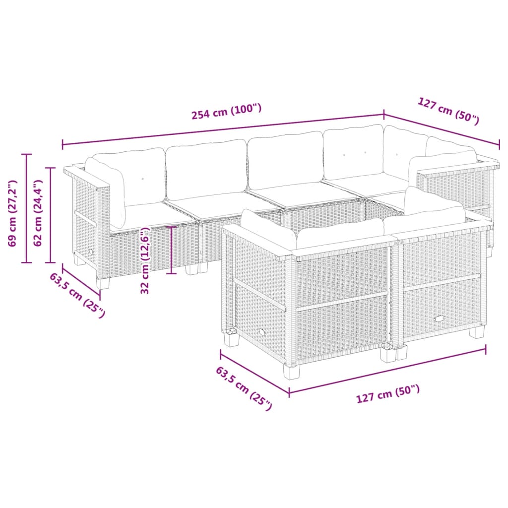 Set Divani Da Giardino Con Cuscini 7pz Nero Polyrattan - Image 6