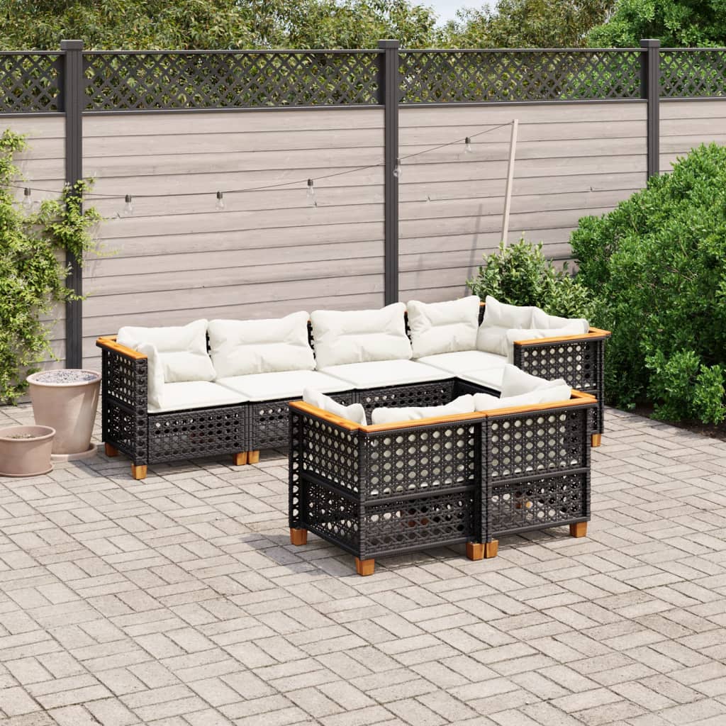 Set Divani Da Giardino Con Cuscini 7pz Nero Polyrattan