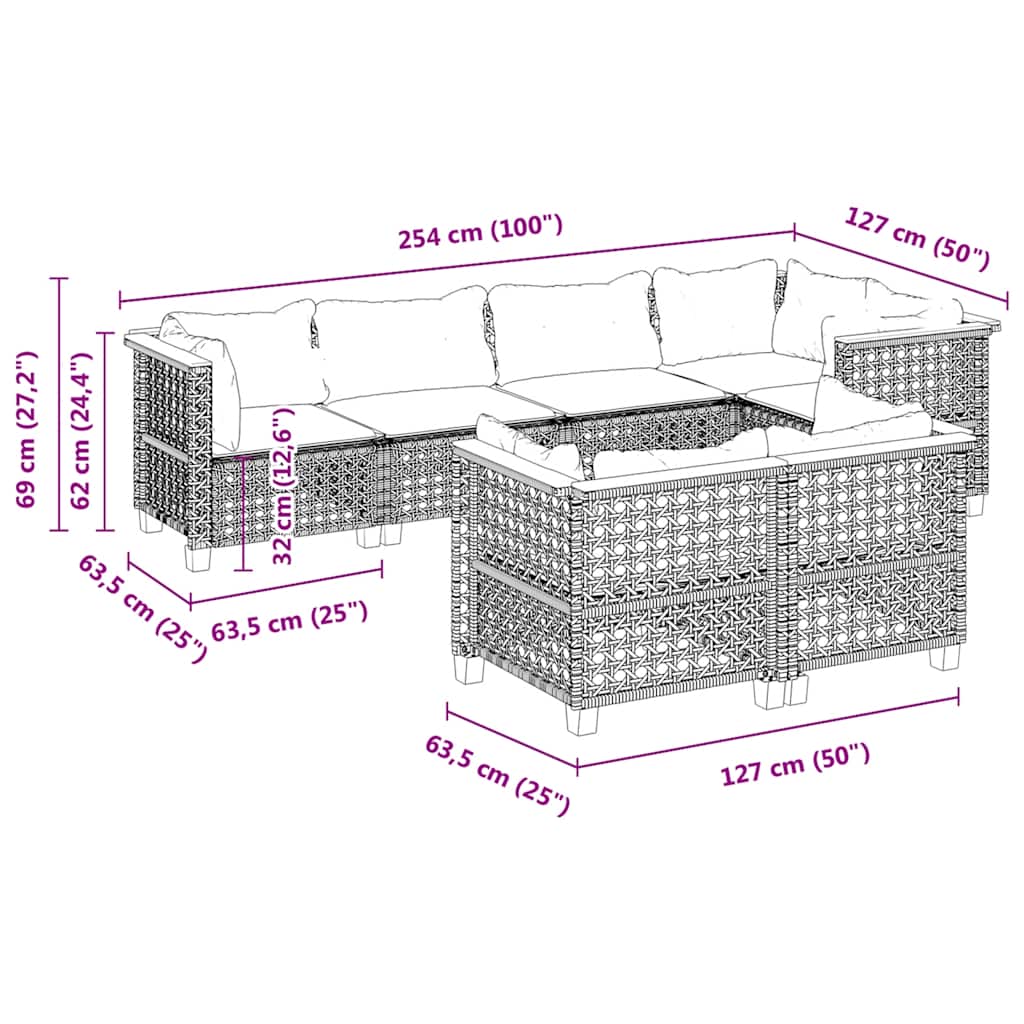 Set Divani Da Giardino 7 Pz Con Cuscini Grigio In Polyrattan - Image 6