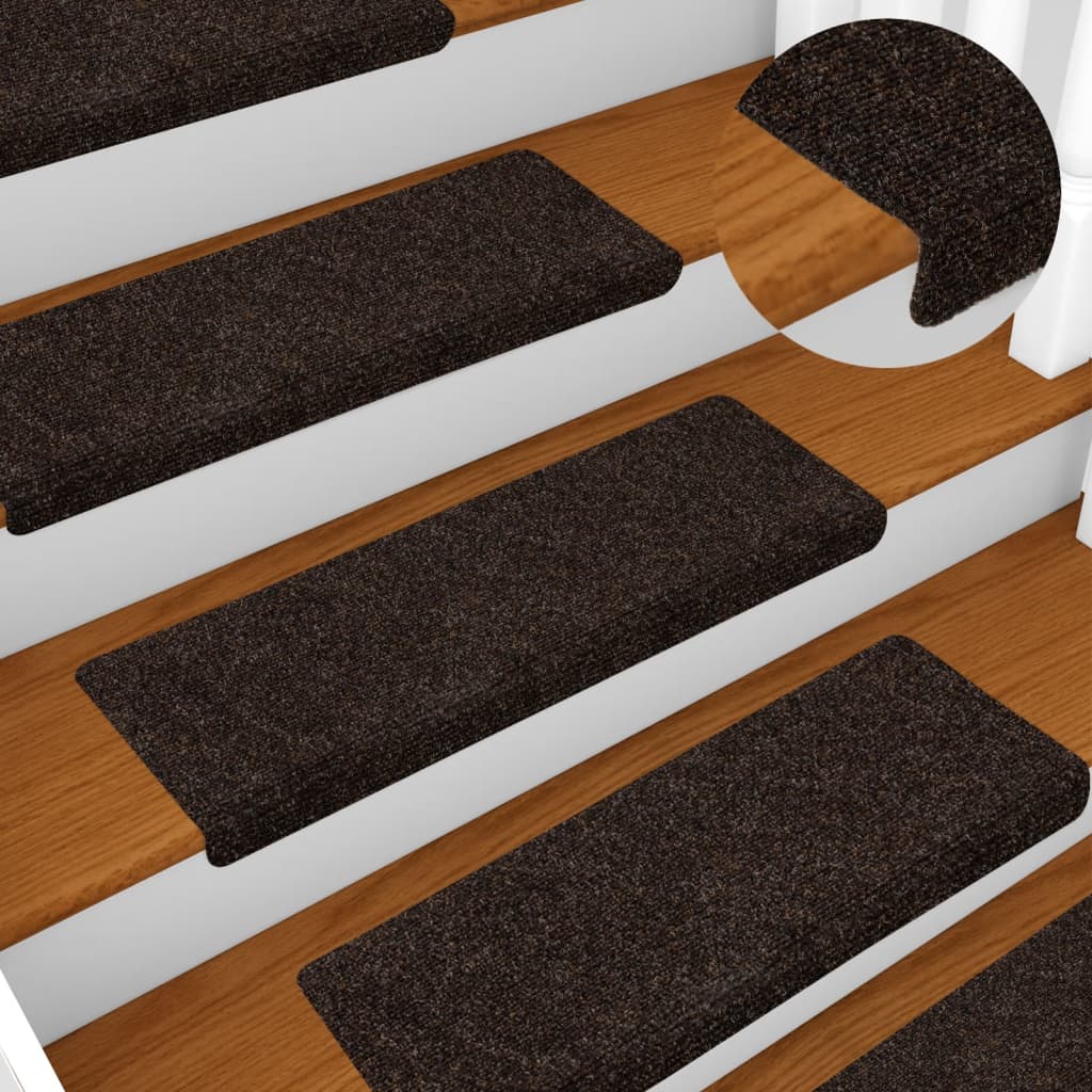 Tappetini Per Scale Tessuto Agugliato 15 Pz 65x21x4 Cm Marrone