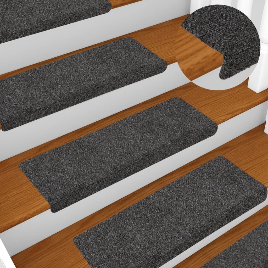Tappetini Per Scale Tessuto Agugliato 15 Pz 65x21x4cm Antracite