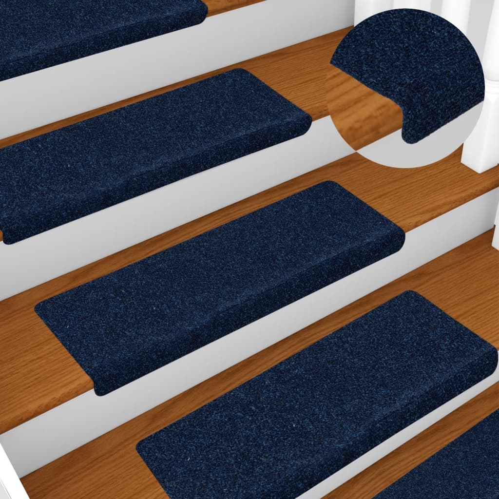 Tappetini Per Scale Tessuto Agugliato 15 Pz 65x21x4 Cm Blu