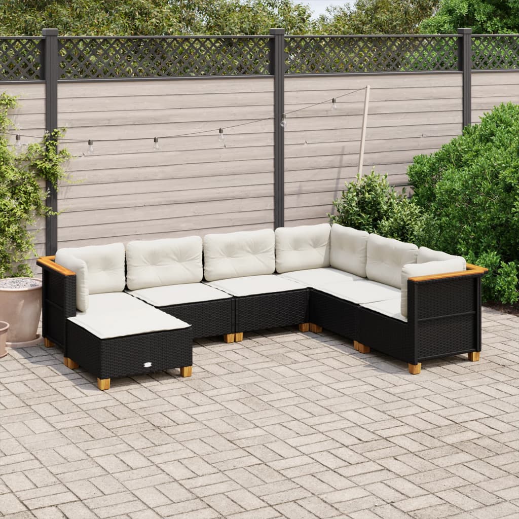 Set Divani Da Giardino Con Cuscini 7pz Nero Polyrattan