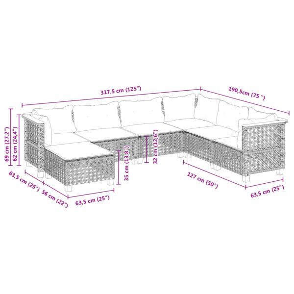 Set Divani Da Giardino Con Cuscini 7pz Nero Polyrattan - Image 4
