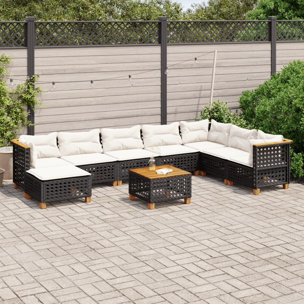 Set Divani Da Giardino 9 Pz Con Cuscini Nero In Polyrattan