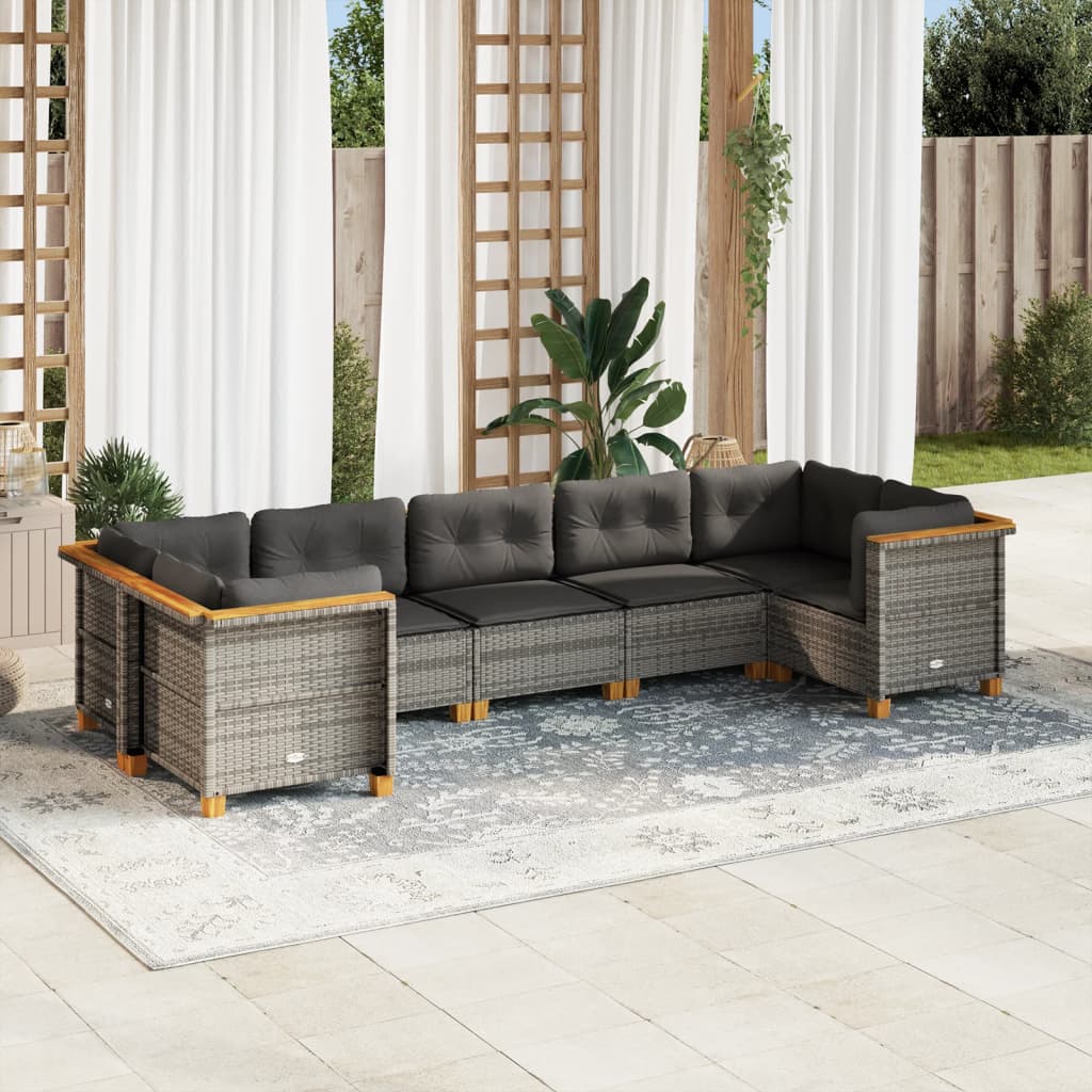 Set Divani Da Giardino 7 Pz Con Cuscini Grigio In Polyrattan