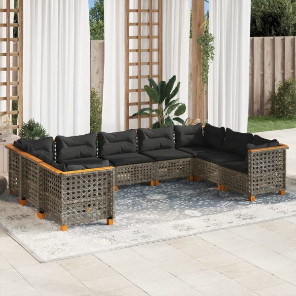 Set Divano Da Giardino 9 Pz Con Cuscini Grigio In Polyrattan