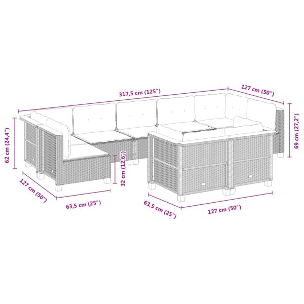 Set Divano Da Giardino 9 Pz Con Cuscini Grigio In Polyrattan - Image 6