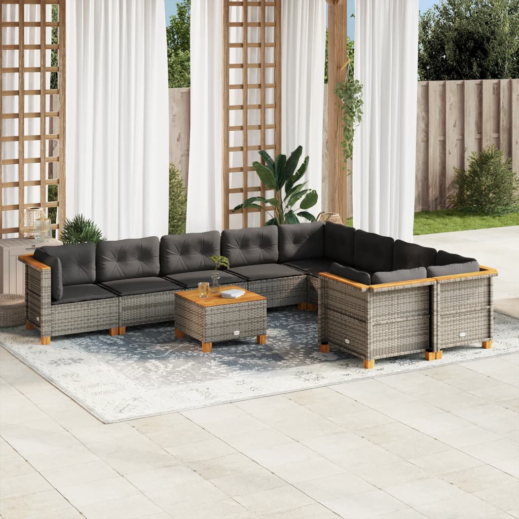 Set Divano Da Giardino 10 Pz Con Cuscini Grigio In Polyrattan