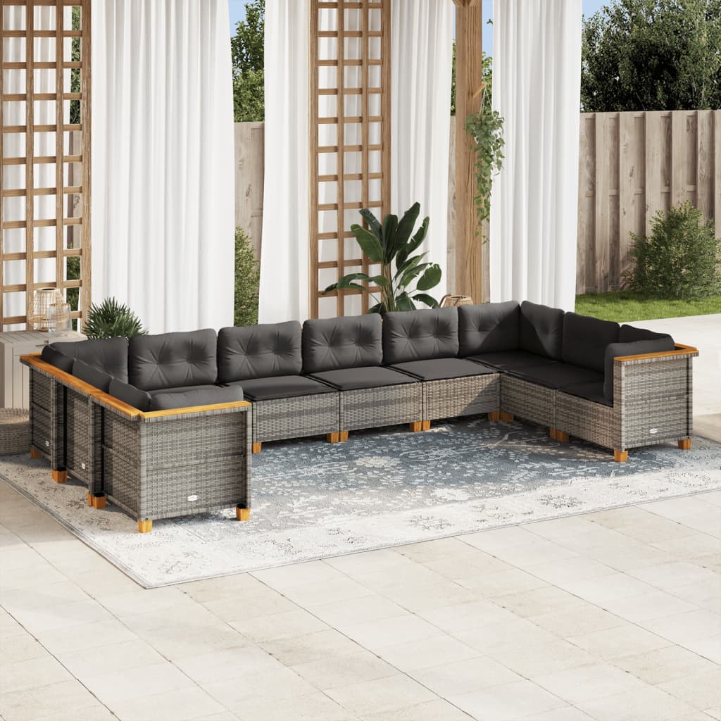 Set Divano Da Giardino 10 Pz Con Cuscini Grigio In Polyrattan