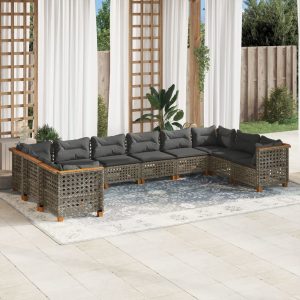 Set Divano Da Giardino 10 Pz Con Cuscini Grigio In Polyrattan