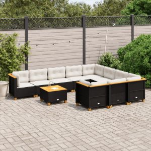 Set Divani Da Giardino 11 Pz Con Cuscini In Polyrattan Nero