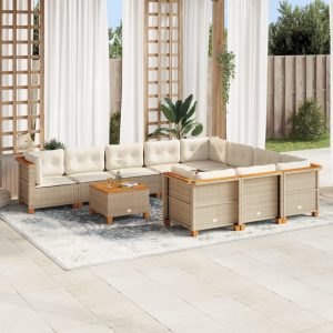 Set Divani Da Giardino 11 Pz Con Cuscini Beige In Polyrattan