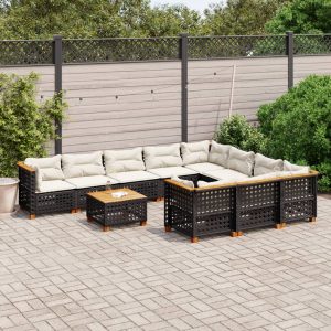 Set Divani Da Giardino 11 Pz Con Cuscini In Polyrattan Nero