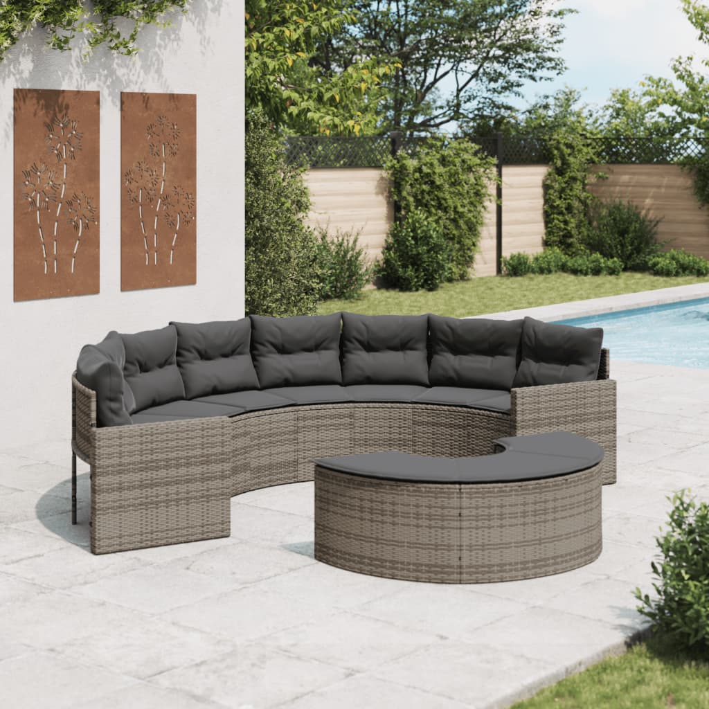 Set Divani Da Giardino Semicircolare 2 Pz In Polyrattan Grigio