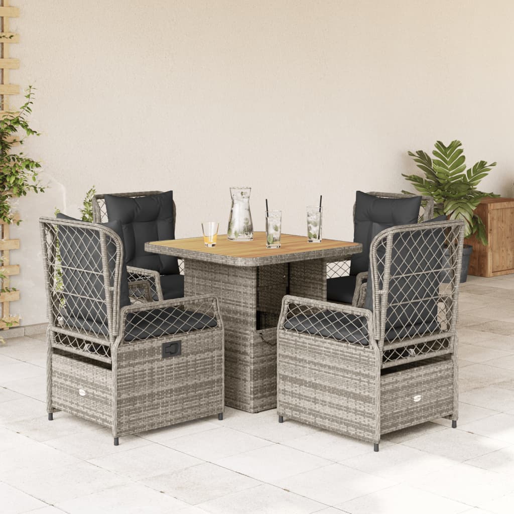 Set Da Pranzo Da Giardino 5 Pz Con Cuscini In Polyrattan Grigio