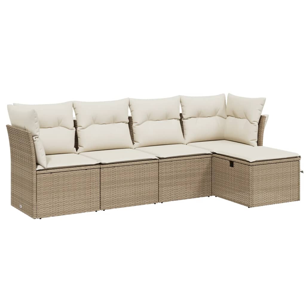 Set Divano Da Giardino 5 Pz Con Cuscini Beige In Polyrattan - Image 2