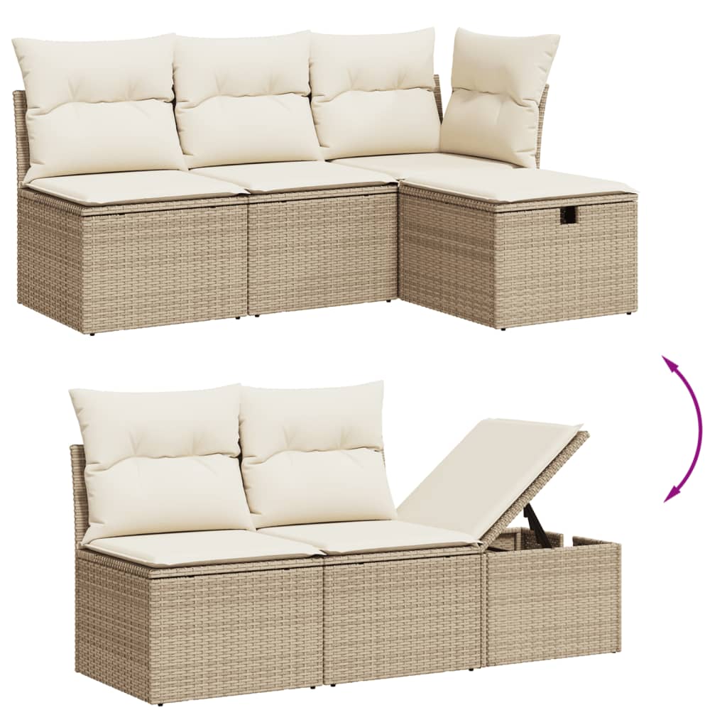 Set Divano Da Giardino 5 Pz Con Cuscini Beige In Polyrattan - Image 3