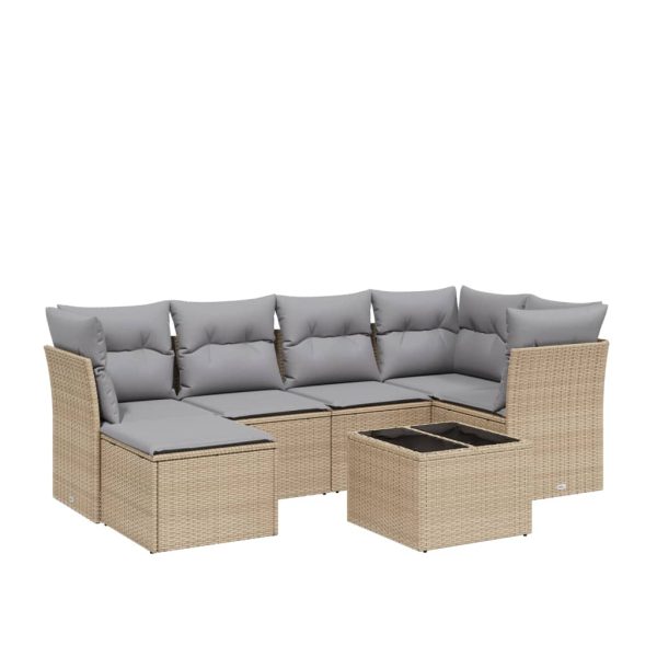 Set Divano Da Giardino 7 Pz Con Cuscini Beige Misto Polyrattan - Image 2