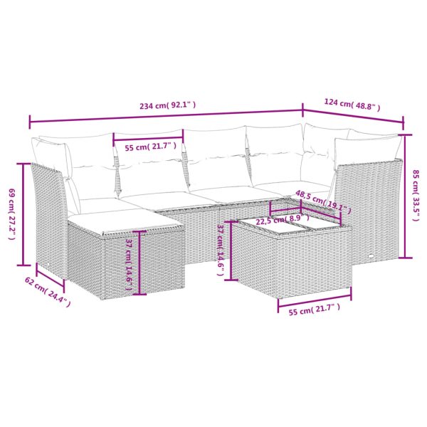 Set Divano Da Giardino 7 Pz Con Cuscini Beige Misto Polyrattan - Image 4