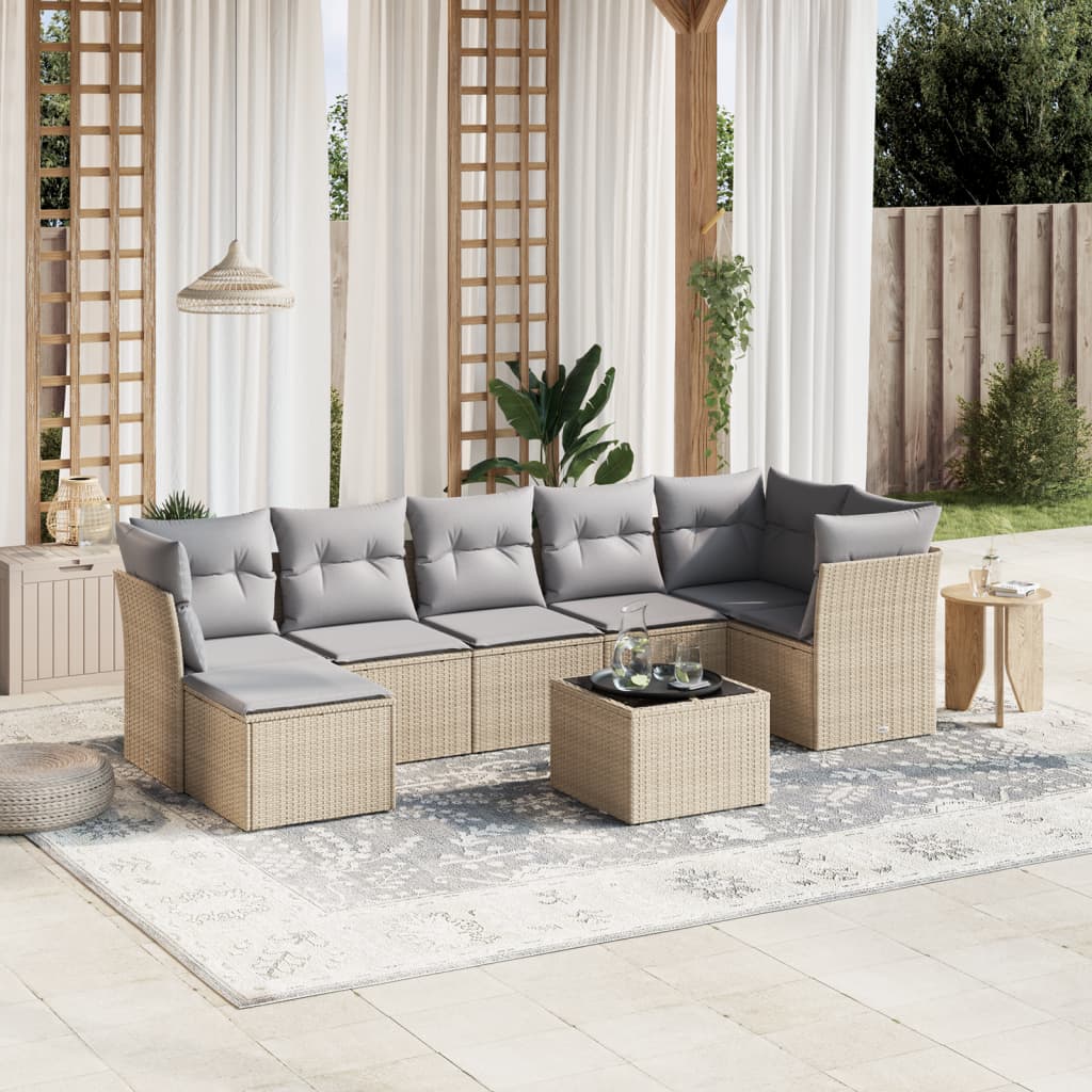 Set Divano Da Giardino 8 Pz Con Cuscini Beige Misto Polyrattan
