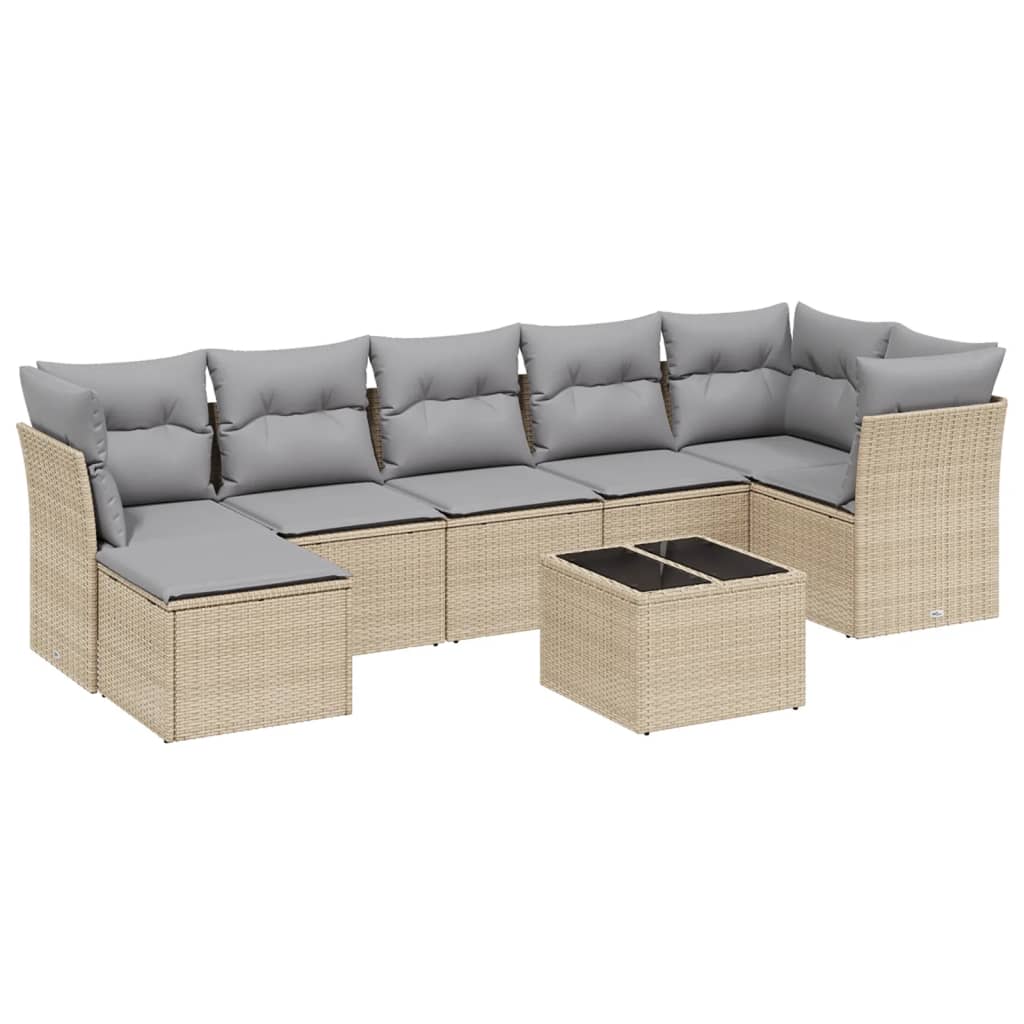 Set Divano Da Giardino 8 Pz Con Cuscini Beige Misto Polyrattan - Image 2