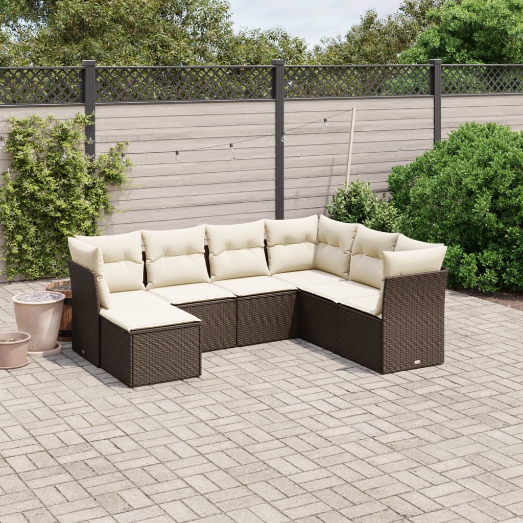 Set Divani Da Giardino 7 Pz Con Cuscini Marrone In Polyrattan