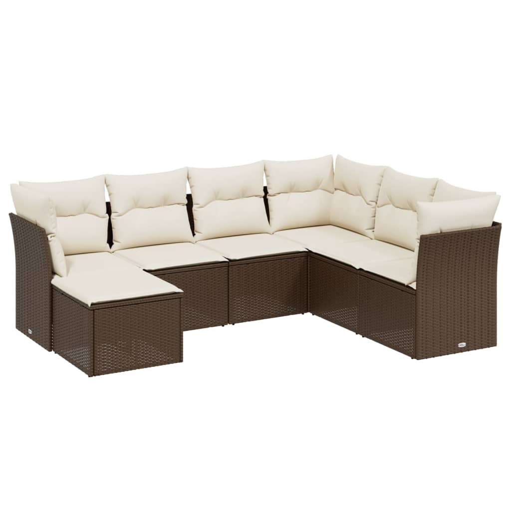 Set Divani Da Giardino 7 Pz Con Cuscini Marrone In Polyrattan - Image 2