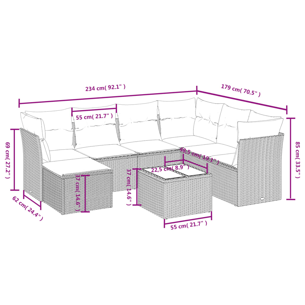 Set Divani Da Giardino 8 Pz Con Cuscini Marrone In Polyrattan - Image 4