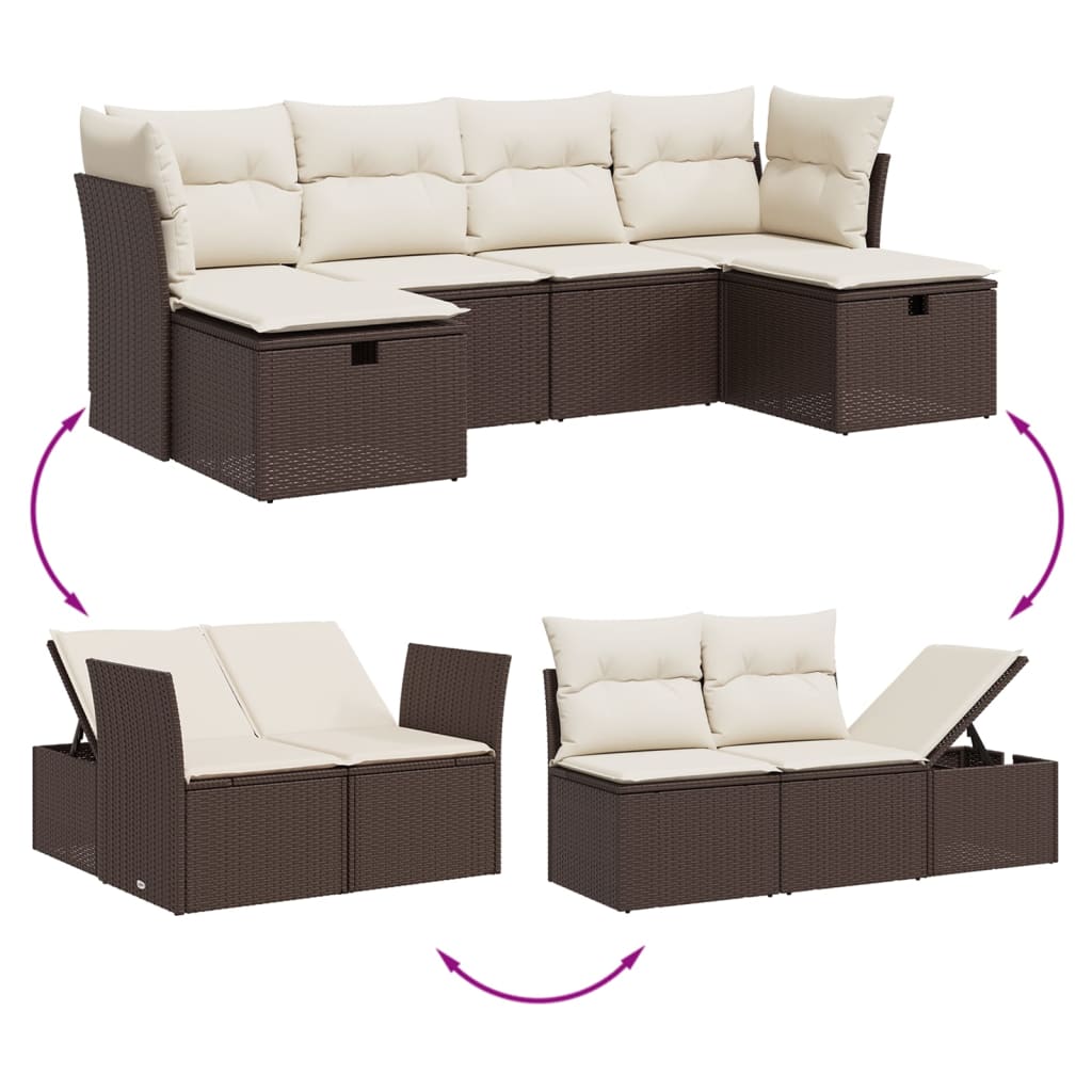 Set Divano Da Giardino 6 Pz Con Cuscini Marrone In Polyrattan - Image 3