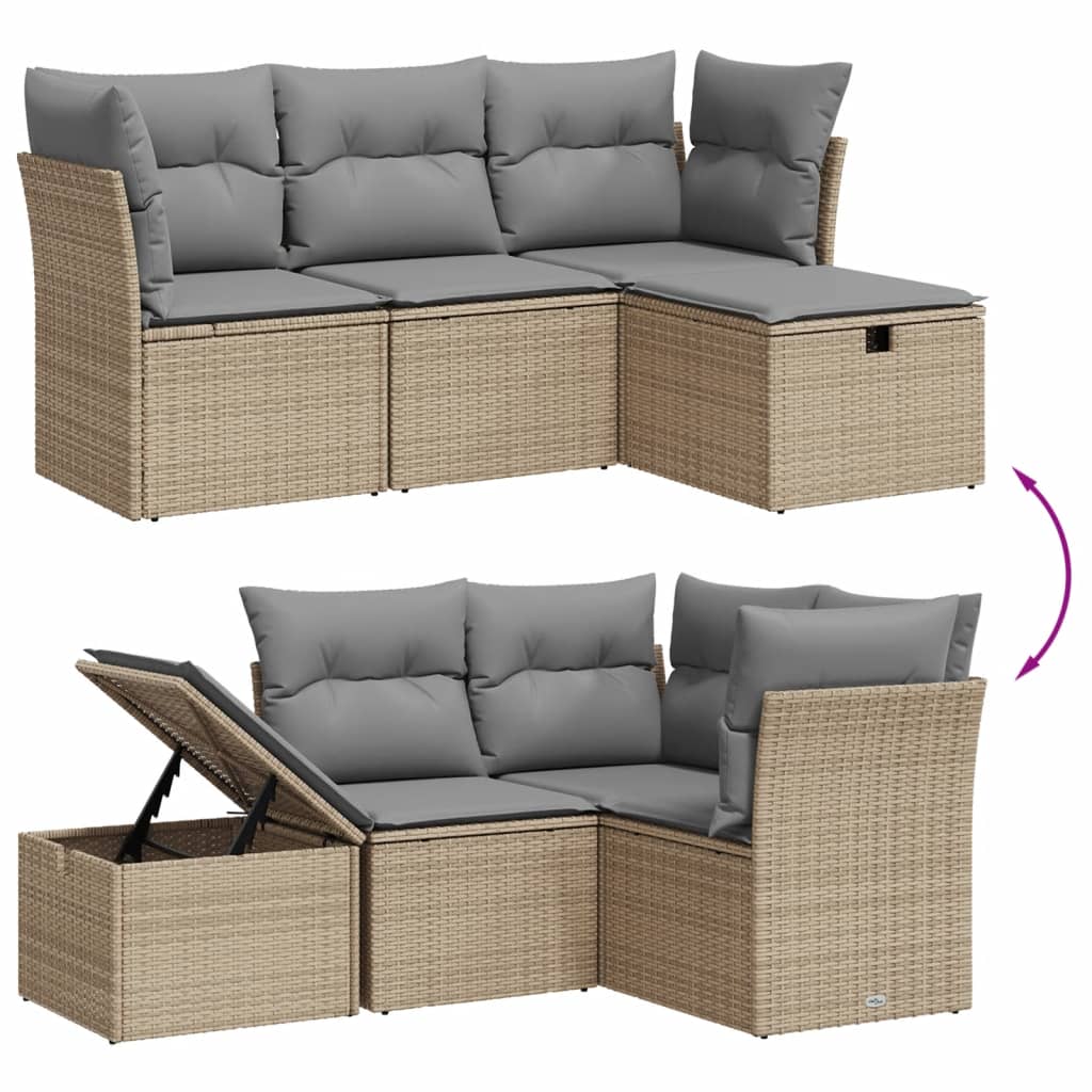 Set Divano Da Giardino 4 Pz Con Cuscini Beige Misto Polyrattan - Image 3