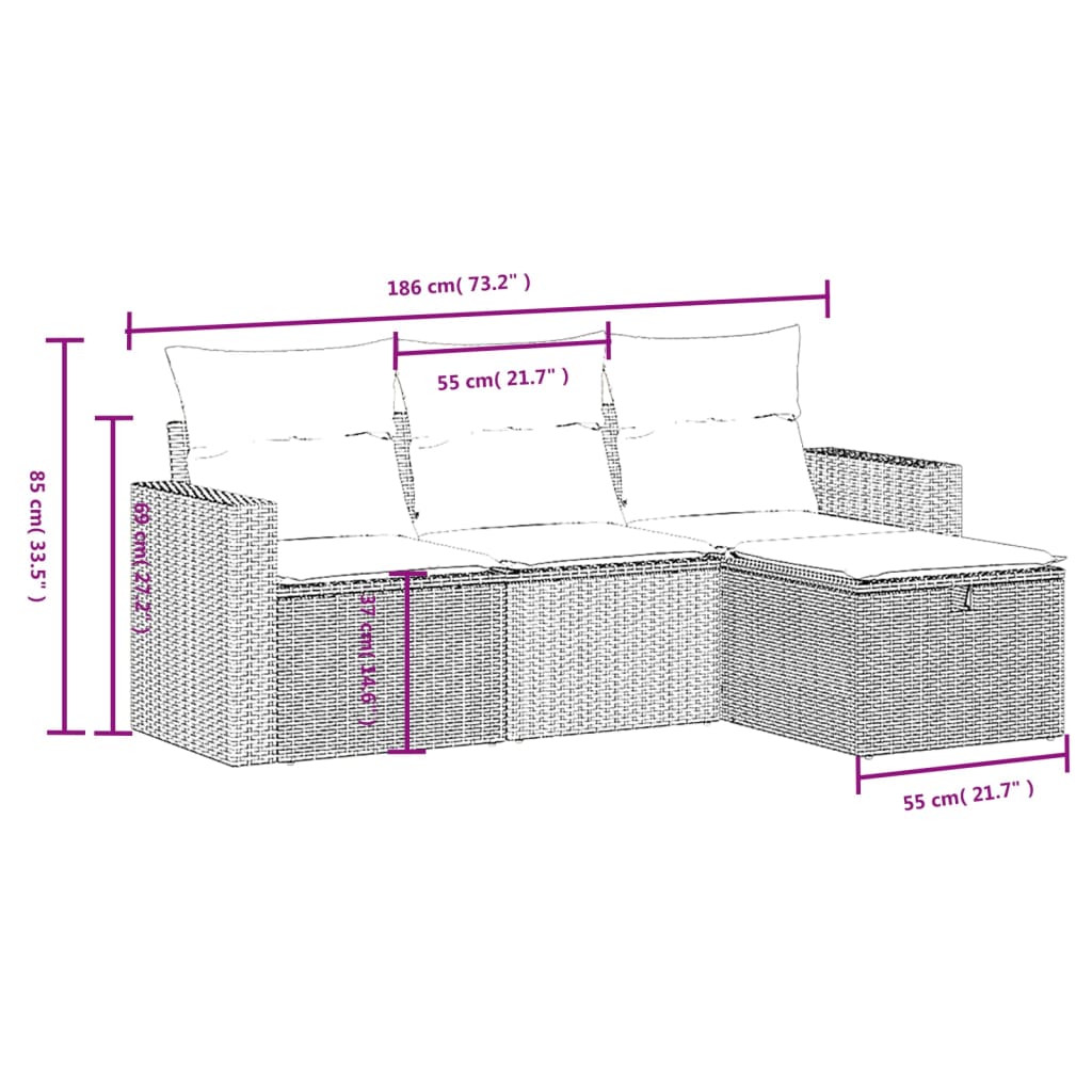 Set Divano Da Giardino 4 Pz Con Cuscini Beige Misto Polyrattan - Image 4