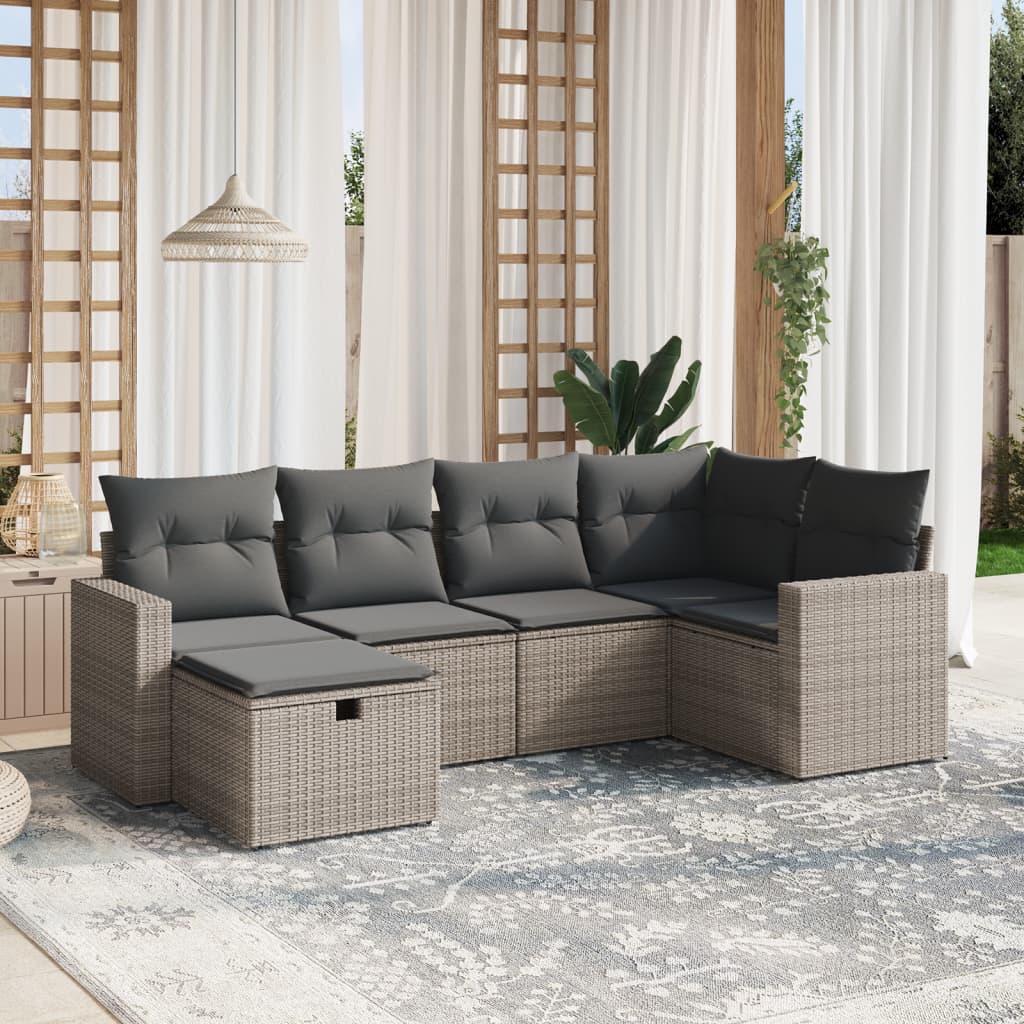 Set Divano Da Giardino 6 Pz Con Cuscini Grigio In Polyrattan